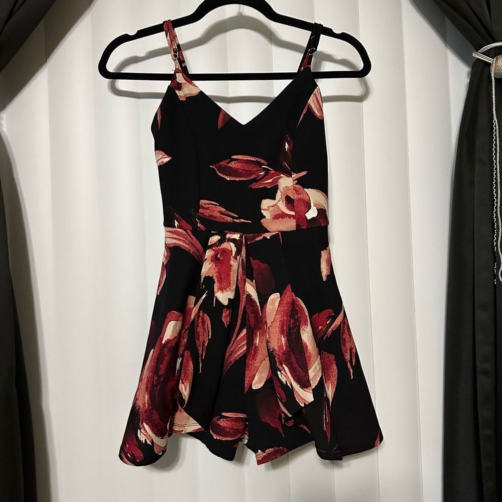 Active USA black floral romper , adjustable straps